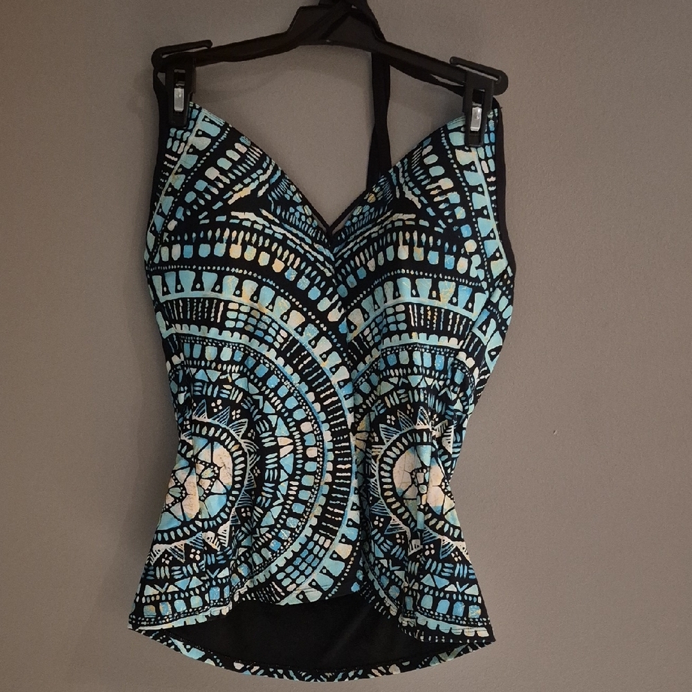 NWT Kenneth Cole New York Blue Fitted Bustier Swim TOP ONLY Sz XL